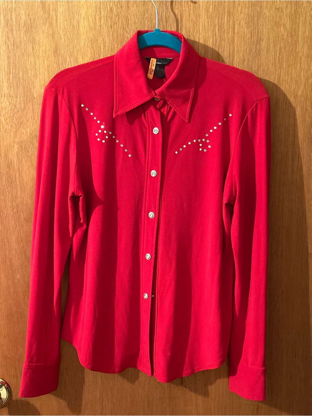 Bright Red Embellished Button-Up Shirt by Western Ethics